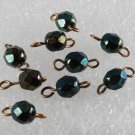 Lot of 8 Vintage Black Iridescent Faceted Glass Connector Bead Findings
