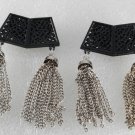 Vintage Pair Black & Silver Metal Tassels Shoe Clips SHoe Accessories