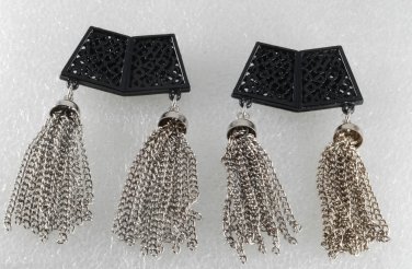Vintage Pair Black & Silver Metal Tassels Shoe Clips SHoe Accessories