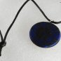 Vintage Black Lace on Blue Button Necklace 16" Tied Satin Cord Silver & Fabric