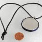 Vintage Black Lace on Blue Button Necklace 16" Tied Satin Cord Silver & Fabric