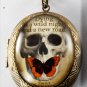 Victorian Style Brass Perfume Locket Emily Dickinson Quote Glass Dome Cabochon