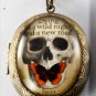 Victorian Style Brass Perfume Locket Emily Dickinson Quote Glass Dome Cabochon