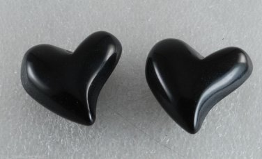 Vintage Pair Black Solid PLastic Curved Heart Finding Crafting Jewelry Making
