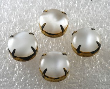 Vintage Milky White Glass Bead Brass Prong Setting Bead Finding 4