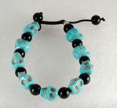 Blue Turquoise Color Howlite Stone Skull Adjustable Bracelet