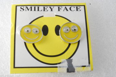 Vintage Smiley Face Earrings Wiggle Eyes New on Card Made in USA Silver Metal