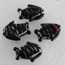 Vintage Set of 4 Black WHite Striped Fish Glass Bead Findings Drilled Through