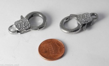 Vintage Set of 2 Large Silver Plated Metal Lobster Claw Clasps Jewelry Making