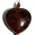 Vintage Large Stone Heart Beads Pendant Jewelry Making  Mahogany Obsidian