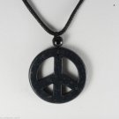 Dyed Howlite Stone Black Peace Sign Adjustable Black Cord  Necklace Jewelry