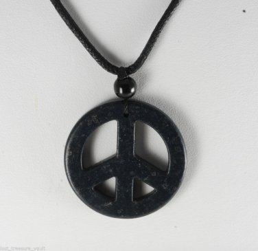 Dyed Howlite Stone Black Peace Sign Adjustable Black Cord  Necklace Jewelry