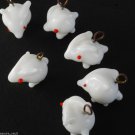 Vintage Lot of 6 made in Japan White Animal Glass Dangle Beads