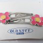 Old Navy Kids Hair CLip Barrette Large Pink Flower NOC Hair Accessorie Pair