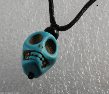 Dyed Howlite Stone Blue Skull Adjustable Black Cord  Necklace Jewelry 3D