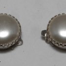 Vintage Faux Pearl Silver Metal Clasp One Strand Pair