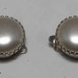 Vintage Faux Pearl Silver Metal Clasp One Strand Pair
