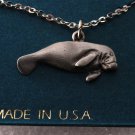 Vintage Made in USA Manatee Necklace Silver Metal New On Card Jewelry