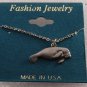 Vintage Made in USA Manatee Necklace Silver Metal New On Card Jewelry