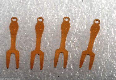 Vintage Set of 4 Serving Fork Copper STamping Pendant  Jewelry Making