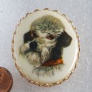 Vintage Gold Plated Poodle Pin Brooch Plastic Limoge Front  Jewelry