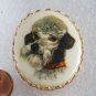 Vintage Gold Plated Poodle Pin Brooch Plastic Limoge Front Jewelry