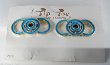 Vintage Tip Toe Ships Blue Enamel Circles Metal Shoe Clips SHoe Accents NOC