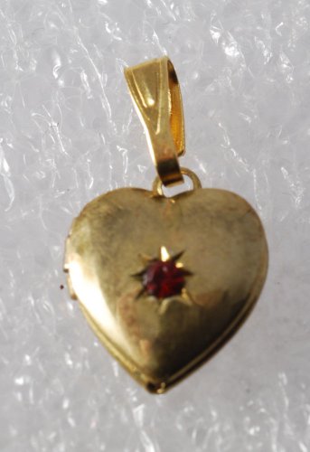 Vintage Brass Metal Heart Red Rhinestone Locket Pendant Jewelry Making