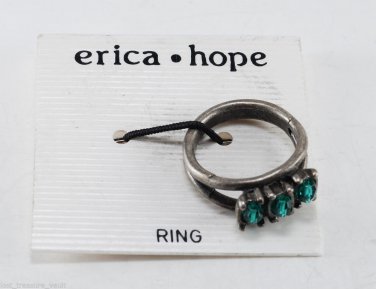 Erica Hope Silver Metal Aqua Glass Three Stone Ring
