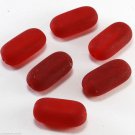 Vintage Red Frosted Oblong Glass Beads Set of 6 Drilled Through Jewelry Findings