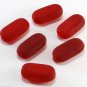 Vintage Red Frosted Oblong Glass Beads Set of 6 Drilled Through Jewelry Findings