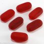 Vintage Red Frosted Oblong Glass Beads Set of 6 Drilled Through Jewelry Findings