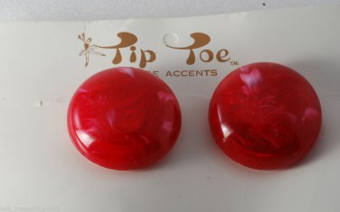 Vintage Pair SHoe Clips Red White Round Button Tip Toe