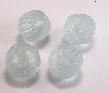 Vintage Plastic Bead Finding Round Light Blue Semi-Transparent Set of 4
