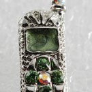 Green SIlver Cell Phone Magnet Silver Metal Green Enamel Rhinestones Accessorie