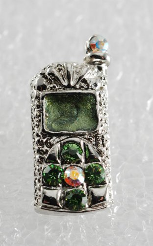 Green SIlver Cell Phone Magnet Silver Metal Green Enamel Rhinestones Accessorie