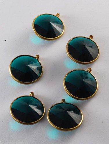 Vintage Faceted Dangle Beads Green Plastic Brass Lot of 6 Jewelry Making 18mm
