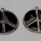 Vintage Pair Peace Sign Pendants Silver Black Enamel