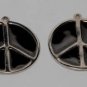 Vintage Pair Peace Sign Pendants Silver Black Enamel