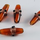 Vintage Oval Glass Beads Brown Lampwork Beading Jewelry Making Set of 4 .sk.