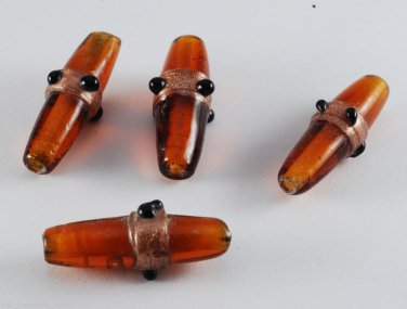 Vintage Oval Glass Beads Brown Lampwork Beading Jewelry Making Set of 4 .sk.