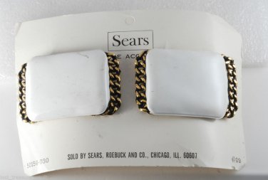 Vintage Sears SHoe Accent Shoe Clips Gold Ridged Chain Link White Pair  NOC