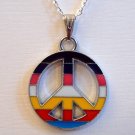 Multi Color PEACE Silver Tone Pendant Necklace