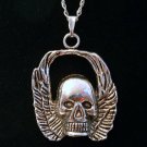 Silver Tone Skull Pendant Necklace in Gift Box