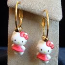 Handmade Dark Rose Dress HELLO KITTY Gold Tone Hoop Earrings