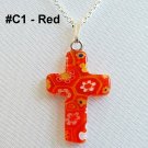Millefiori Cross Sterling Silver Necklace - Red