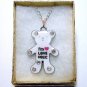 White Teddy Bear Silver Tone Necklace in Gift Box