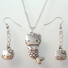 Silver Tone HELLO KITTY Necklace & Earrings Set in Box