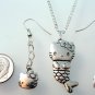 Silver Tone HELLO KITTY Necklace & Earrings Set in Box