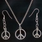 Silver Tone Peace Pendant Necklace & Earrings Set